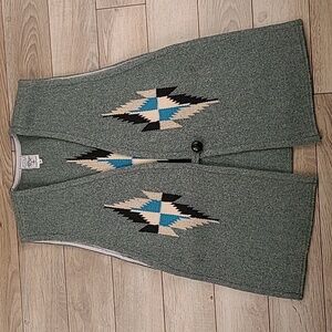 RARE Ortega's Chimayo Green Grey Hand‎ Woven Southwestern Aztec Wool M Vest 50s